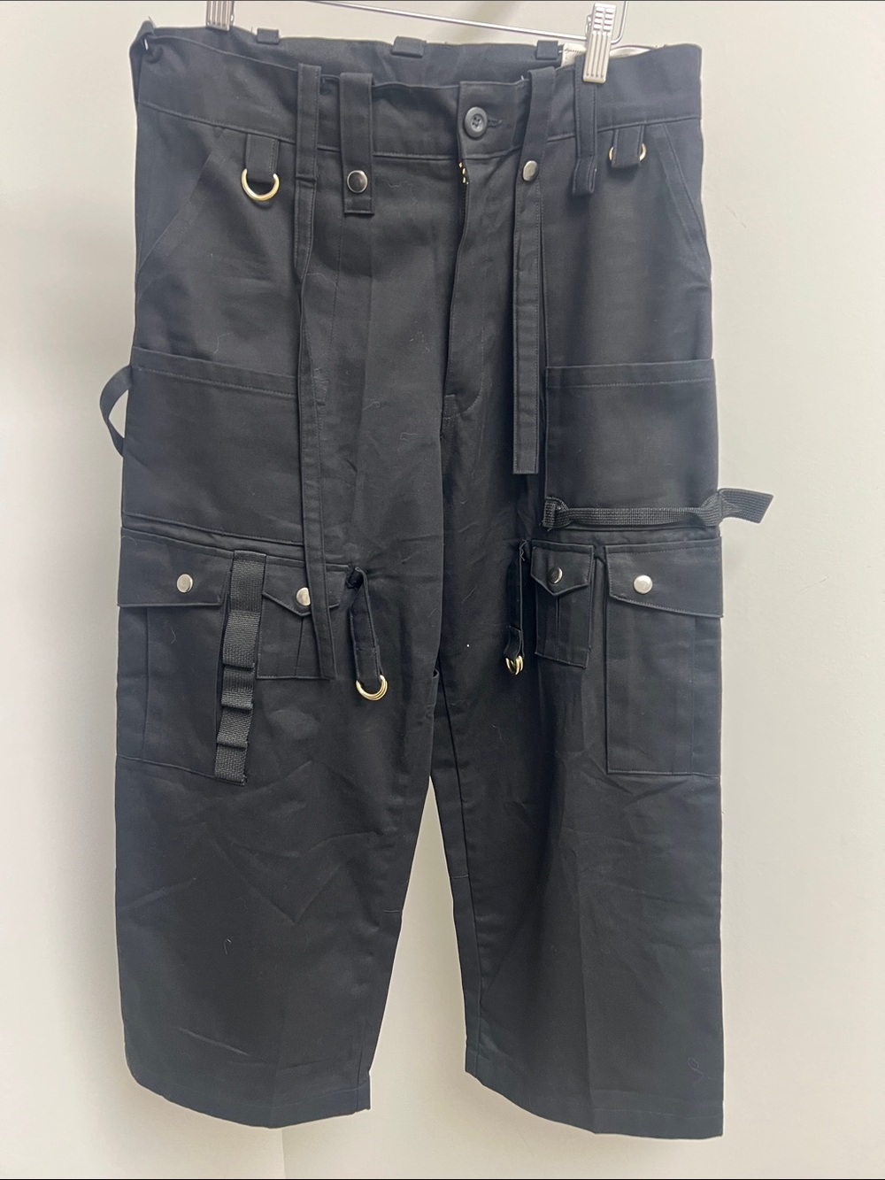 Wide-Leg Black Cargo Jumpsuit Pants with Utility Hardware